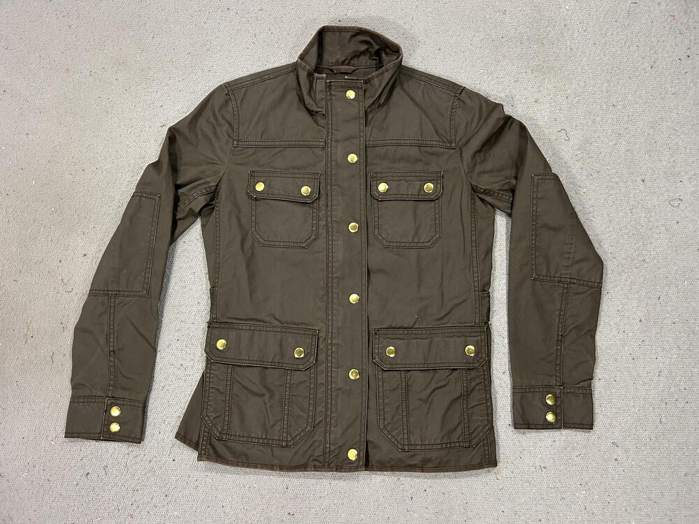 J.Crew Wax Jacket Womens XS Green Twill Military Utility Field Army Jacket